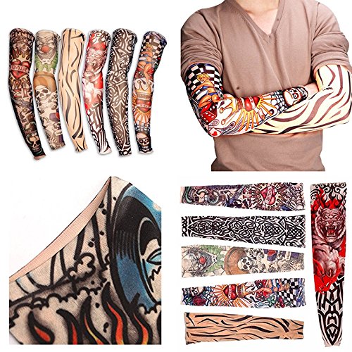 JUNGEN 6 Pcs Tatuaje Mangas Falsas Novedad Rock Temporal Tatuaje Brazo Medias Mangas 45 cm Disfraces de Disfraces