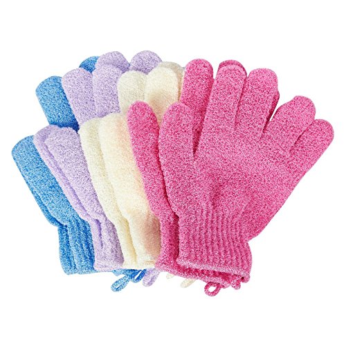 Juvale 4 Pares Exfoliante Guantes – Ducha y baño Exfoliante SPA Cuerpo Scrubber rascador de Espalda Guantes en 4 Hombres y Mujeres