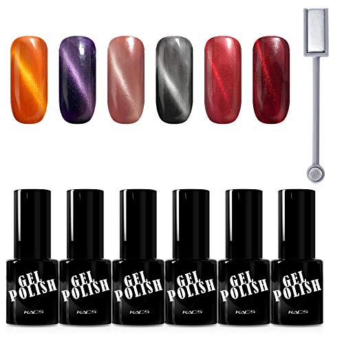 KADS 6pcs Esmaltes Ojo de Gato 3D Semipermanentes Multicolor Gel para Uñas Kit de Manicura Soak Off UV LED 10ML