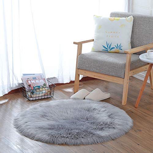 KAIHONG Oveja de Piel sintética Felpudo Alfombra Antideslizante Lujosa Suave Lana Artificial Alfombra para salón Dormitorio baño sofá Silla cojín (Gris, 60 x 60 cm)