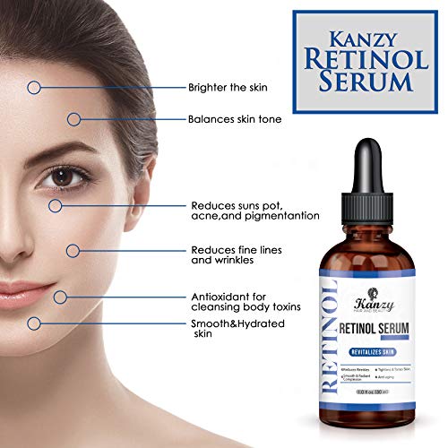 KANZY Retinol Sérum 2.5% con ácido hialurónico para el acné antienvejecimiento Círculos oscuros Arrugas aceite facial aceite de piel humectante de piel para Pieles Sensibles 30ML