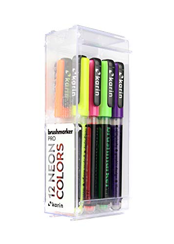 KARIN Neon Colors – 12 rotuladores Pro con colores neón en cuerpo transparente y sistema de tinta libre, 2, 4 ml de color líquido. Sin rotulador.