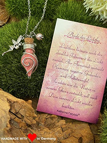 Katharina Fairytale - Phiole der Lichtfee - Cadena con amuleto de la suerte de frasco con polvo de hada de luz para mujer, brilla en la oscuridad, color rosa