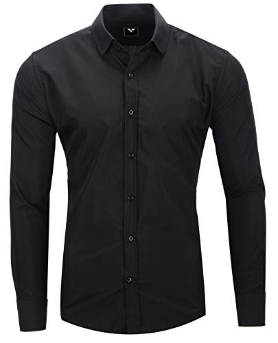 Kayhan Uni Hombre Camisa Slim fit, Black (L)