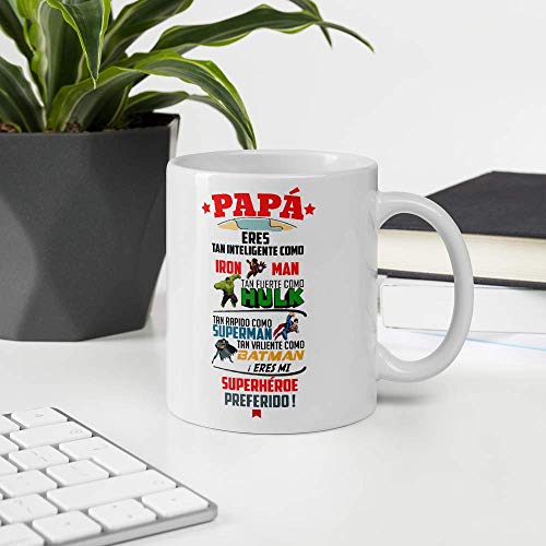 Kembilove Taza de Café para Papá Eres mi Superhéroe Preferido – Taza de Desayuno para Regalar el día del Padre – Tazas de Café y Té para Padres y Abuelos – Regalo Original