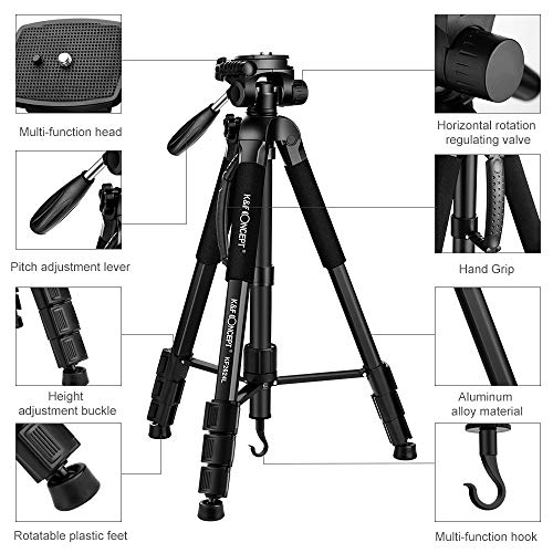 K&F Concept 70”/177cm Trípode Completo Liviano con Soporte para Movil y Monopie, Trípode de Aluminio con Cabezal de 3 Ejes para Smartphone Móviles Cámaras Canon Sony Nikon Olympus