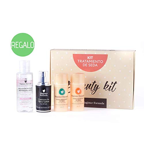 Kit de Cosmética Natural Piel de Seda | Caja Cosmética con 4 cremas: Hidratante HP Seda | Nutritiva EG Seda | Contorno Ojos y Labios HP Seda y de REGALO Agua Micelar Desmaquillante