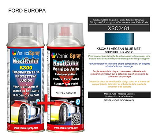 Kit Spray Pintura Coche Aerosol XSC2481 AEGEAN BLUE MET. (VEDIFEU H2 4539) - Kit de retoque de pintura carrocería en spray 400 ml producido por VerniciSpray