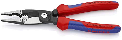 KNIPEX 13 82 200 Alicate para instalaciones eléctricas negro atramentado con fundas en dos componentes 200 mm