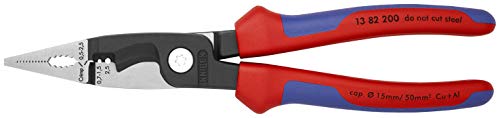 KNIPEX 13 82 200 Alicate para instalaciones eléctricas negro atramentado con fundas en dos componentes 200 mm