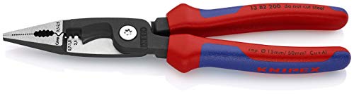 KNIPEX 13 82 200 Alicate para instalaciones eléctricas negro atramentado con fundas en dos componentes 200 mm