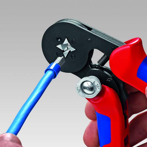 KNIPEX 97 53 14 Alicate autoajustable para entallar punteras de acceso lateral bruñido con fundas en dos componentes 180 mm