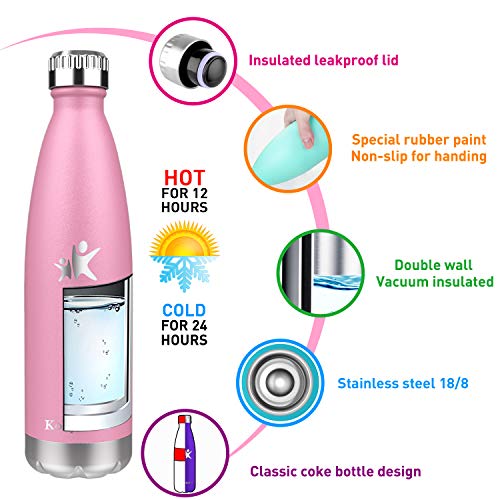 KollyKolla Botella de Agua Acero Inoxidable, Termo Sin BPA Ecológica, Botellas Termica Reutilizable Frascos Térmicos para Niños & Adultos, Deporte, Oficina, Yoga, Ciclismo, (350ml Rosado)