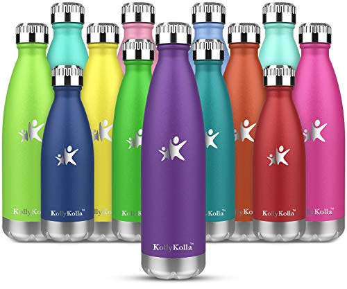 KollyKolla Botella de Agua Acero Inoxidable, Termo Sin BPA Ecológica, Botellas Termica Reutilizable Frascos Térmicos para Niños & Adultos, Deporte, Oficina, Yoga, Ciclismo, (500ml Morado Oscuro)