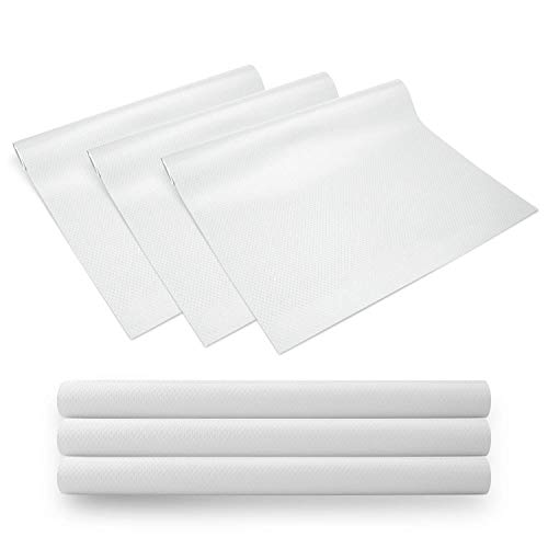 KONKY 3 Rollos EVA Protector Antideslizante Cocina, Estantes el gabinete Estera Cuttable, Impermeable Estera del refrigerador, Forro de cajón Reutilizable, 45 * 150cm, Blanco