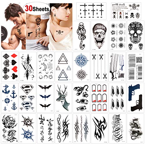 Konsait Tatuajes temporales para adultos Mujer (30 hojas), impermeable Tatuaje Temporal Adhesivos Tatuajes de cuerpo temporales brazo cuello, Dragón león cráneo