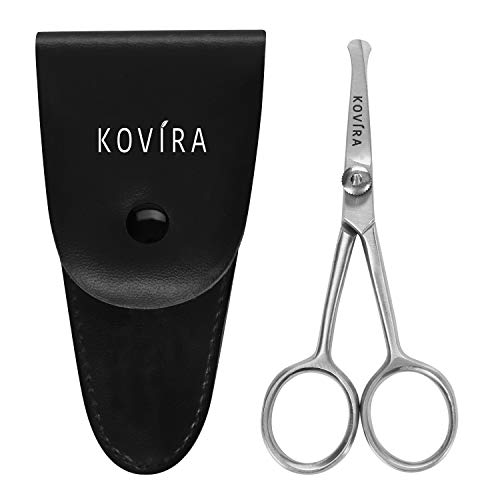 Kovira Tijeras de Precisión para la Nariz con Tornillo de Tensión Ajustable – 10,16cm de Largo – Tijeras Redondeadas Seguridad Recortar Vello Nasal – Cejas, Vello de las Orejas y Barbas