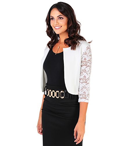 KRISP Bolero Mujer Fiesta Tallas Grandes Torera Chaqueta Corta Boda Elegante Noche Vestir Manga, (Crema (9330), ML), 9330-CRM-ML