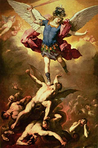 Kunst für Alle Cuadro en Lienzo: Luca Giordano Archangel Michael overthrows The Rebel Angel c 1660-65" - Impresión artística, Lienzo en Bastidor, 65x100 cm