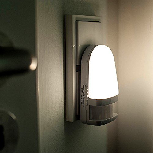 kwmobile 2 Luces nocturnas LED - 2x Luz blanca cálida con sensor de movimiento - Lámpara para cuarto de niños - Luz de noche con temporizador