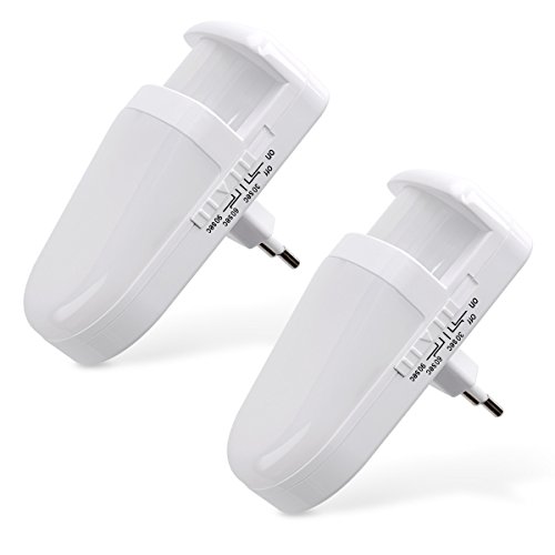 kwmobile 2 Luces nocturnas LED - 2x Luz blanca cálida con sensor de movimiento - Lámpara para cuarto de niños - Luz de noche con temporizador