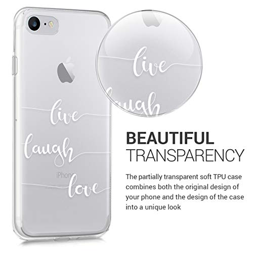 kwmobile Funda Compatible con Apple iPhone 7/8 / SE (2020) - Carcasa de TPU y Live, Laugh, Love en Blanco/Transparente