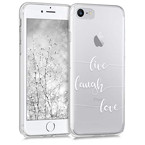 kwmobile Funda Compatible con Apple iPhone 7/8 / SE (2020) - Carcasa de TPU y Live, Laugh, Love en Blanco/Transparente