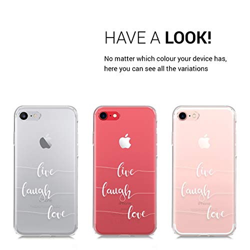 kwmobile Funda Compatible con Apple iPhone 7/8 / SE (2020) - Carcasa de TPU y Live, Laugh, Love en Blanco/Transparente