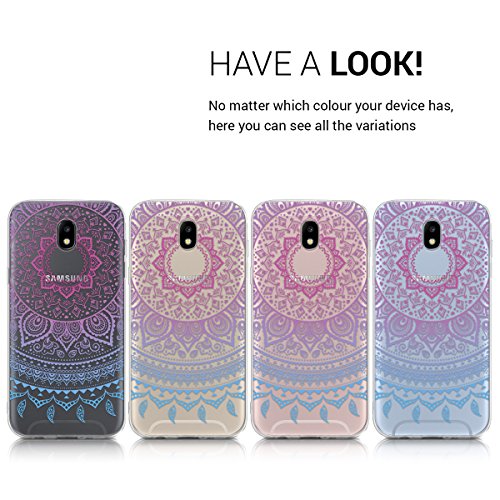 kwmobile Funda Compatible con Samsung Galaxy J5 (2017) DUOS - Carcasa de TPU y Sol hindú en Azul/Rosa Fucsia/Transparente