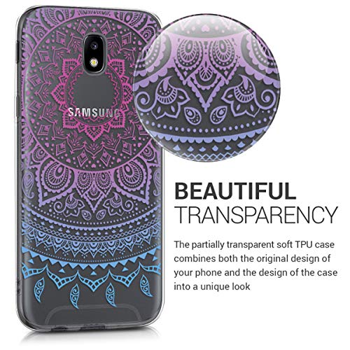 kwmobile Funda Compatible con Samsung Galaxy J5 (2017) DUOS - Carcasa de TPU y Sol hindú en Azul/Rosa Fucsia/Transparente