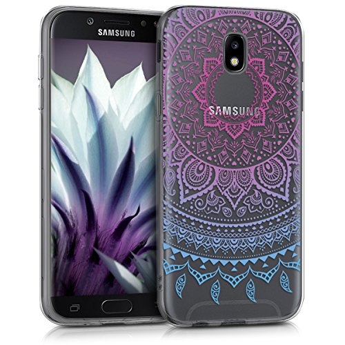 kwmobile Funda Compatible con Samsung Galaxy J5 (2017) DUOS - Carcasa de TPU y Sol hindú en Azul/Rosa Fucsia/Transparente