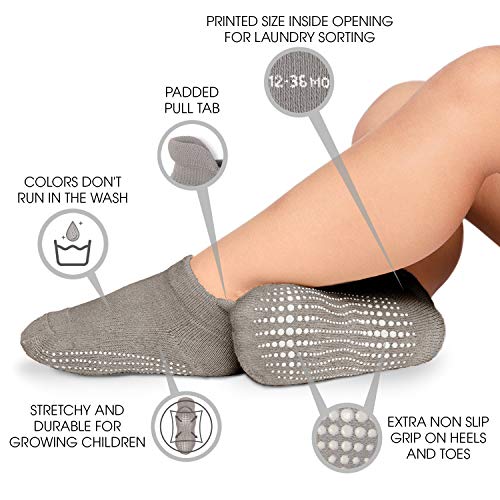 LA Active Tobillera Calcetines Antideslizantes - 6 Pares - para Bebé Niños Niñas Infantil Recién Nacido (Grayscale, 12-36 Meses)