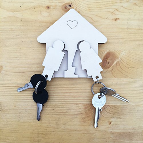 LAC Organizador de Llaves con 2 Llaveros para Pareja | Cuadro de Madera para la Casa y la Oficina | Accesorios Guardallaves para Colgar en el Hogar | Regalo Ideal de San Valentín para Parejas