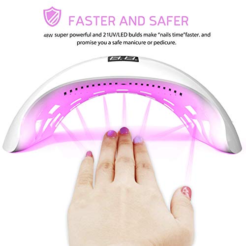 Lámpara UV Profesional, 48W Lampara Led Uñas Profesional con temporizador, Sensor para uñas de gel y Toe Nail Curing 21 Leds con pantalla LCD y temporizador 30s, 60s, 99s