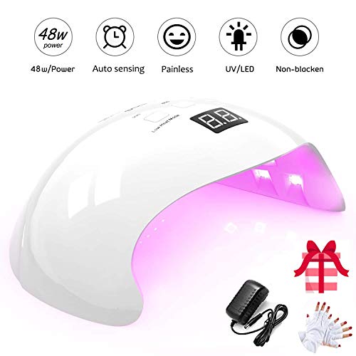 Lámpara UV Profesional, 48W Lampara Led Uñas Profesional con temporizador, Sensor para uñas de gel y Toe Nail Curing 21 Leds con pantalla LCD y temporizador 30s, 60s, 99s