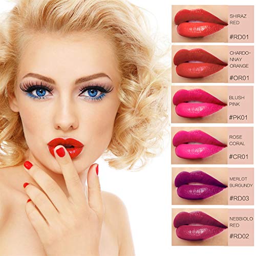 Lápiz labial líquido de 6 colores vino, Lady Long Lasting Make Up Mate Brillo de labios, Impermeable, Brillo, Tinte de labios Las mejores ideas de regalos de Navidad para novias, Mujeres, Mamá