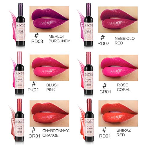 Lápiz labial líquido de 6 colores vino, Lady Long Lasting Make Up Mate Brillo de labios, Impermeable, Brillo, Tinte de labios Las mejores ideas de regalos de Navidad para novias, Mujeres, Mamá