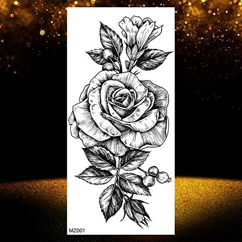 LAROI 10 Hojas Gran Realista Rosa Peonía Flor Tatuajes Temporales Adultos Mujer Festival Negro Tatuaje Pegatinas 3d Flor Dama Hombro Tatuajes Diy Gran Tatuaje Sexy Brazo Cadenas Patrón Tattoos