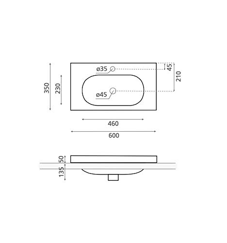 LAVABO SOBREMUEBLE/ENCASTRE BATHCO DE RESINA ICE MEDIDAS: 600x350x185