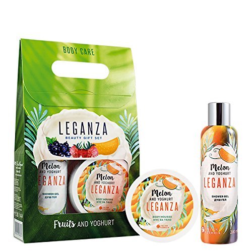 Leganza Set de Regalo Gel de Ducha y Crema Corporal Mousse con Yogur y Melón Rico y Lujoso Tratamiento Corporal