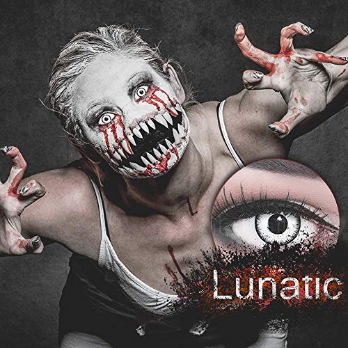 Lentillas de color blanco negro Vampiro con borde negro 1 par. Para Halloween Carnaval, carnaval de Halloween gratis estuche de lentillas sin graduación