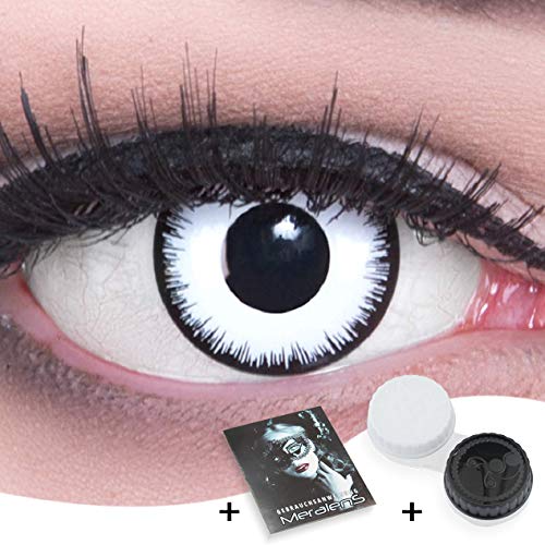 Lentillas de color blanco negro Vampiro con borde negro 1 par. Para Halloween Carnaval, carnaval de Halloween gratis estuche de lentillas sin graduación