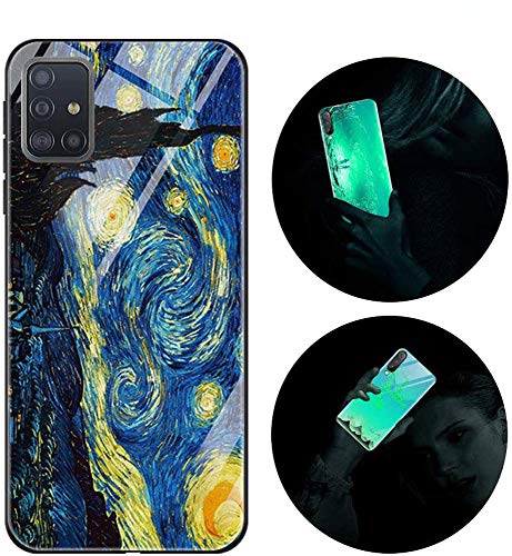 Leton-IT Funda Samsung Galaxy A71,Luminosa Funda para Samsung Galaxy A71,Carcasa con Dibujos Diseño Silicona TPU y PC Trasera Cristal Proteccion Antigolpes Noctilucent Fluorescente Caja Starry Night