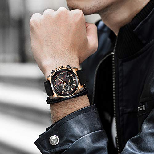 LIGE Hombre Relojes Moda Oro Reloj Hombres Negocios Clásico Negro Cuero Automática Fecha Relojes