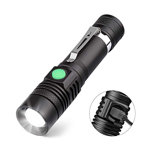 Linterna LED,Recargable USB Alta Potencia 600 LM Super Brillante Antorcha Táctica ar Pequeña portátil Linterna de Mano, para Ciclismo Camping, MontañismoMilit (1 pieza)