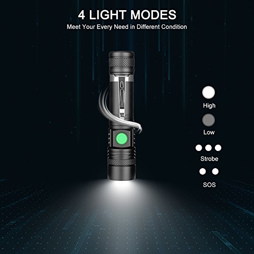 Linterna LED,Recargable USB Alta Potencia 600 LM Super Brillante Antorcha Táctica ar Pequeña portátil Linterna de Mano, para Ciclismo Camping, MontañismoMilit (1 pieza)