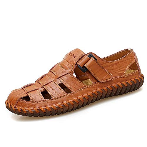 Liushoes Hombres de Calidad de Cuero de Vaca Sandalias de Playa al Aire Libre Verano Zapatos Hechos a Mano Transpirable Recortar Casual Antideslizante Suela de Goma Calzado for Senderismo