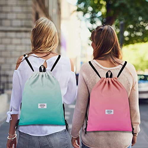 LIVACASA Mochilas de Cuerdas Hombre Mujer Grandes Bolsas de Cuerdas Gimnasio Cordones Cómodos Ajustable con Asa A Prueba de Agua Naranja y Rosa Degradado