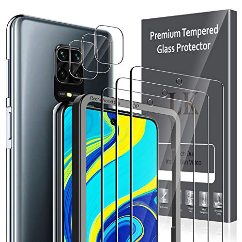 LK [3+3 Pack Protector de Pantalla para Xiaomi Redmi Note 9S Cristal Templado + Xiaomi Redmi Note 9S Protector de Lente de cámara [Doble protección, Alta Transparencia, antiarañazos]