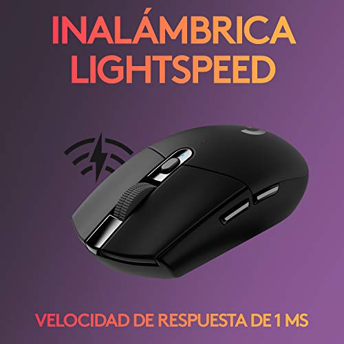 Logitech G305 Lightspeed Ratón Gaming Inalámbrico, Captor HERO 12,000 DPI, Ultra-ligero, Batería de 250h, Memoría Integrada, Compatible con PC/Mac , Negro